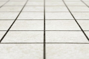 A white tiled floor with black squares