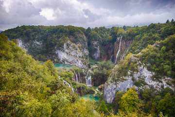 View of Veliki Slap or Big Waterfall within the UNESCO World Heritage listed Plitvice National Park, Croatia.