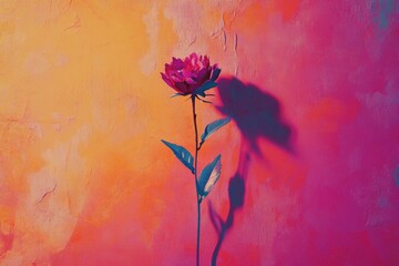 Single Pink Flower Against Textured Orange Wall