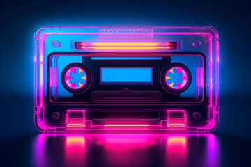 Fototapeta na wymiar Vaporwave Cassette Tape - Neon Pink and Blue Aesthetic