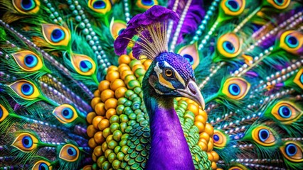 Obraz premium A vibrant peacock with Mardi Gras-inspired plumage