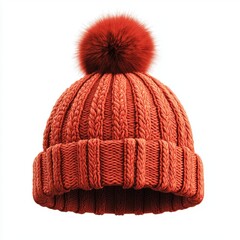 3D icon cartoon of a knitted winter hat with a pom-pom, isolated on a white background -