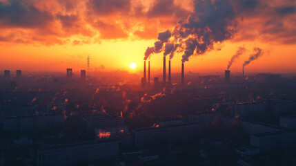 Obraz premium Smoke from thermal power plants rises above city