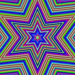 Colorful 6-point stars concentric with each other in various bright colors