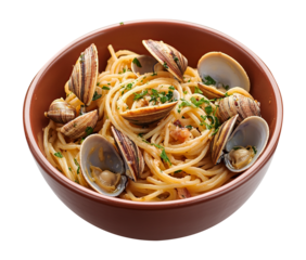 Spaghetti with clams isolated on transparent background