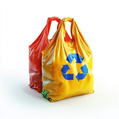 3D icon cartoon plastic grocery bag with a recycling symbol, isolated on a white background 