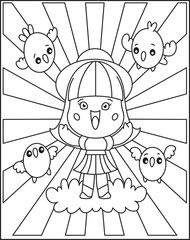 Kawaii Coloring Book For Kids And Adults. Minimalist Hand Drawn Illustrations.