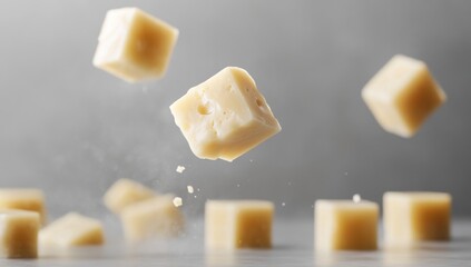 Floating Cheese Cubes: Dairy Delight in Mid-Air