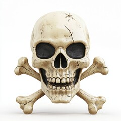Obraz premium 3D icon cartoon of a pirate-style skull and crossbones, isolated on a white background 