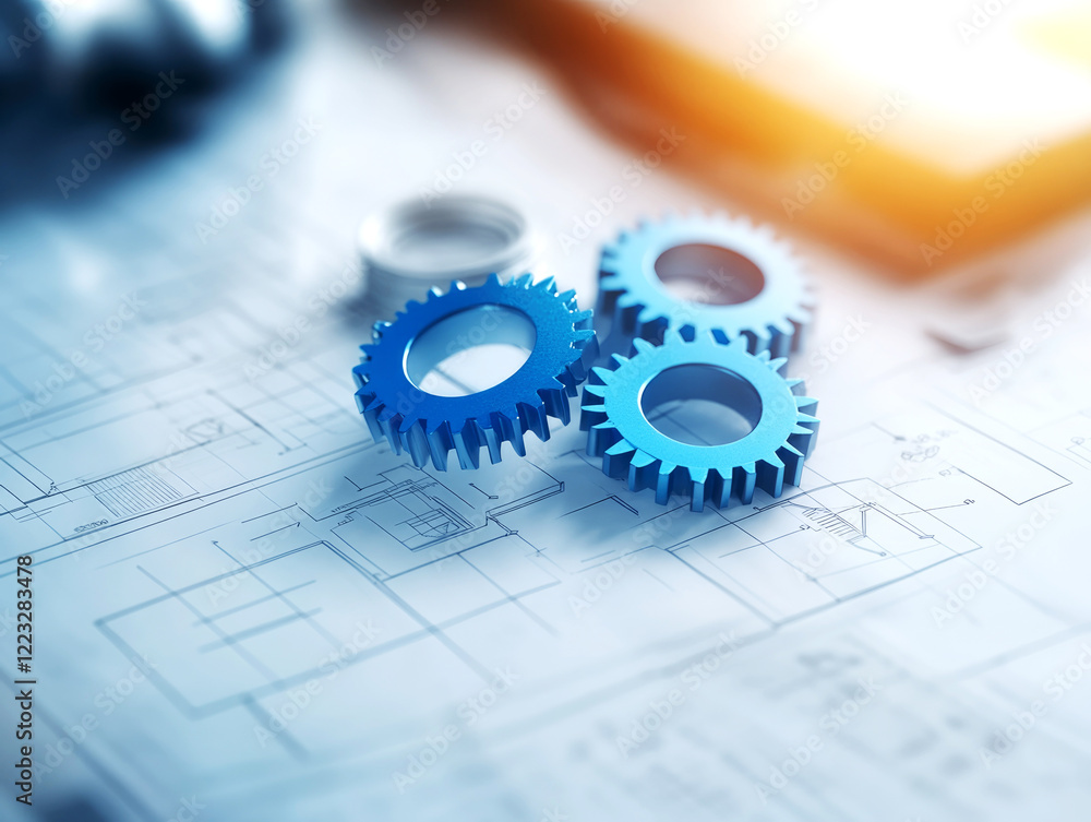 Poster strategic planning for mechanical engineering projects workshop environment blue gears on technical 