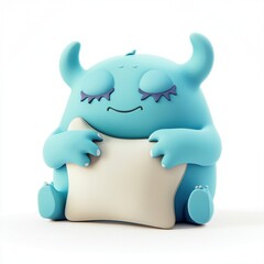 Obraz premium 3D icon cartoon sleepy monster hugging a tiny pillow, isolated on a white background 