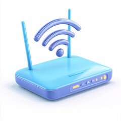 3D icon cartoon of a router with Wi-Fi waves, isolated on a white background -