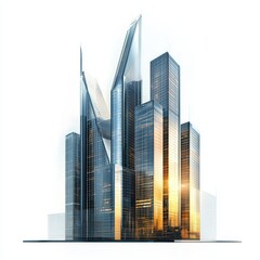 Fototapeta premium 3D icon modern skyscrapers with digital elements isolated on a white background --quality 2