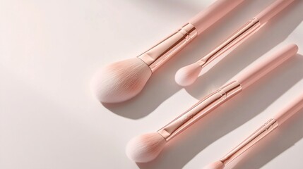 Elegant makeup brushes arranged diagonally on a light surface, highlighting their rose gold accents