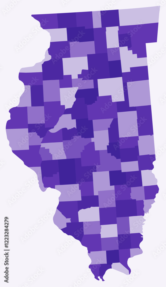 Poster map of illinois with counties. just a simple state border map with county division. deep purple colo