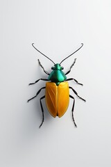 Fototapeta premium arafed bug with green and yellow wings on a white surface