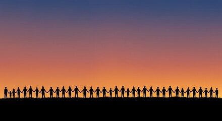 Concept of the human chain and solidarity with a group of aligned people who join hands to show that union makes strength.
