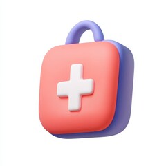 Obraz premium A colorful, modern first-aid kit icon featuring a red and purple design with a prominent white cross.