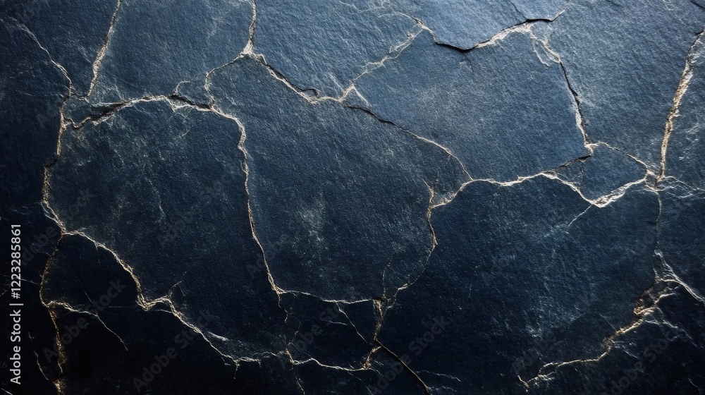 Poster Golden cracks traversing natural stone surface, creating abstract pattern with rich texturing and artistic depth