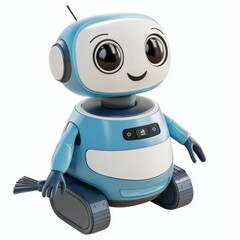 3D icon cartoon of a smart AI-powered cleaning robot, isolated on a white background 