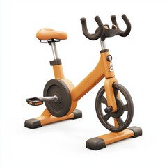3D icon cartoon spinning exercise bike, isolated on a white background