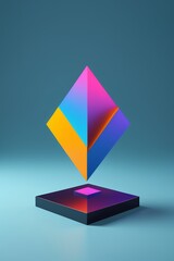 a close up of a colorful object on a stand on a blue surface