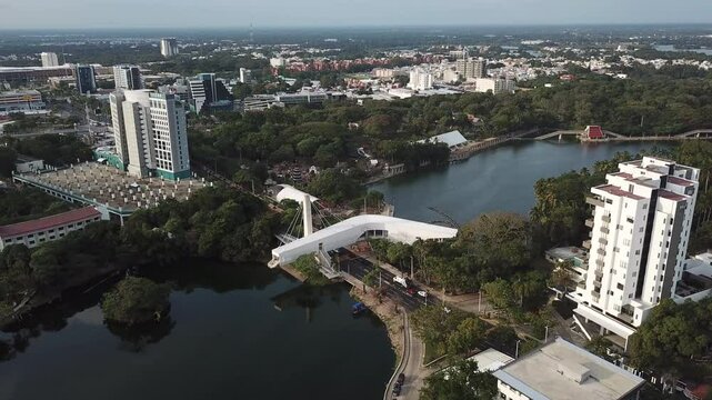 Afternoon aerial view of the skyline of downtown Villahermosa, Tabasco, Mexico.