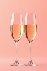 two glasses of wine are sitting on a pink surface