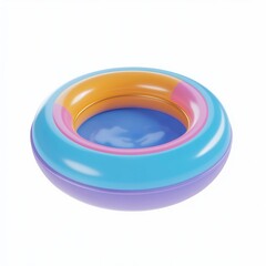3D icon cartoon swimming pool with floating rings, isolated on a white background 