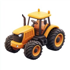 3D icon cartoon tractor on a farm, isolated on a white background 