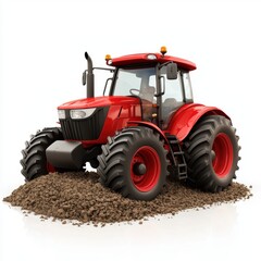 3D icon cartoon tractor plowing a field, isolated on a white background
