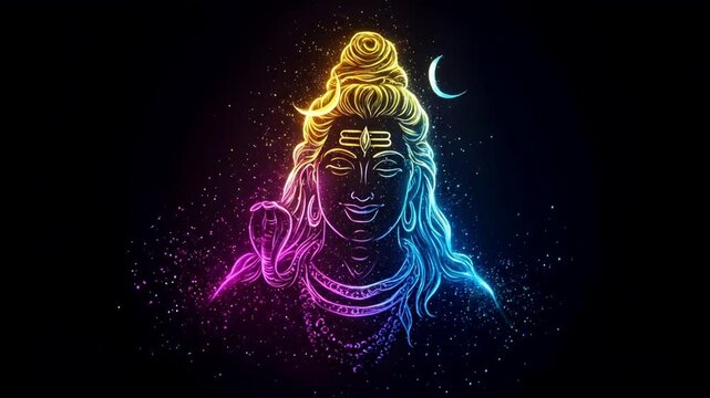 Indian god lord shiva Indian festival mahashivratri glowing light and animated ligting sparkles for indian  fesival ,yogi, shivratri, blue night, enlightenment ,hindu god,abstract video