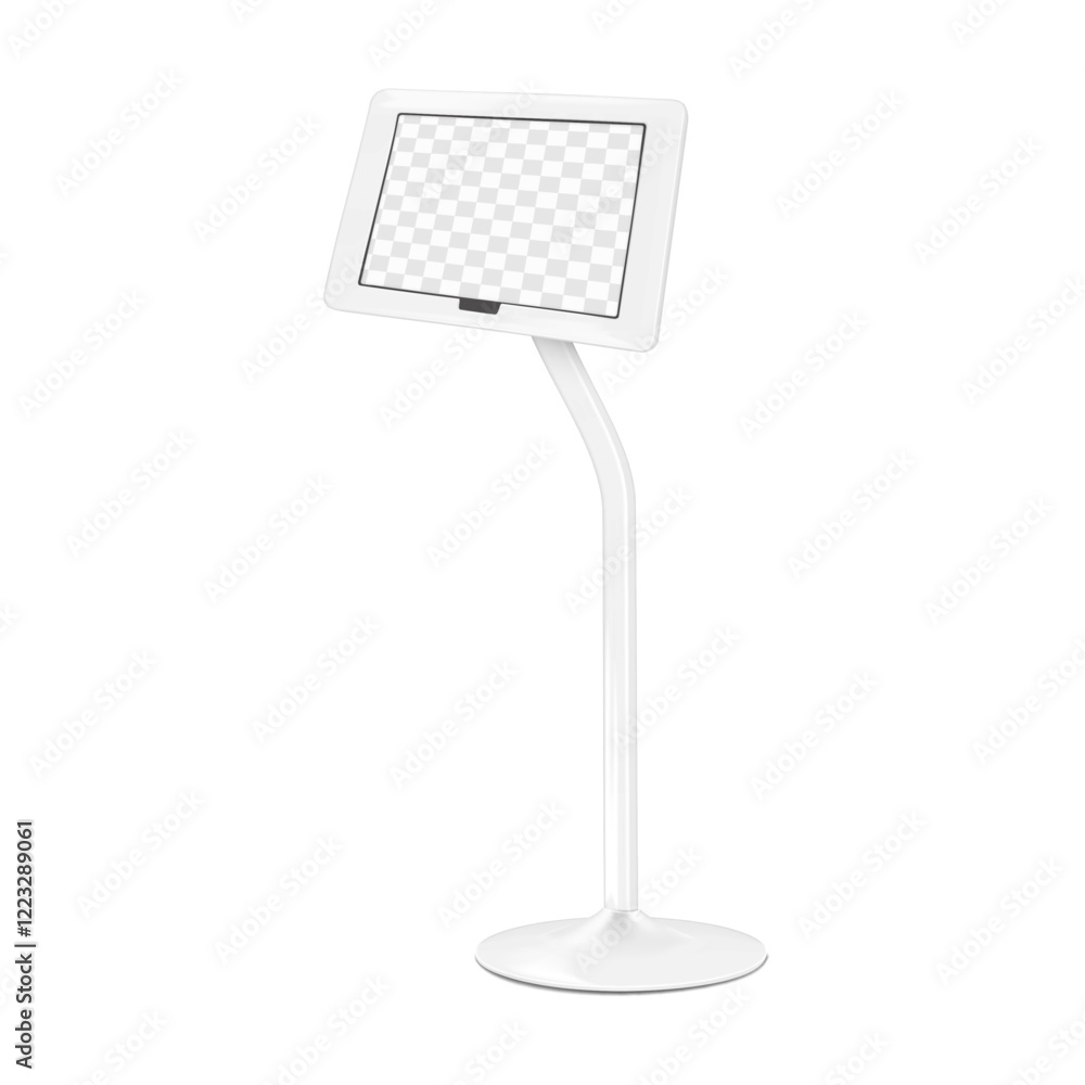 Wall mural digital tablet holder on metal base with transparent screen vector mockup. floor ipad podium stand m
