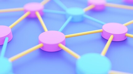 Colorful Network Nodes and Connections on Blue Background
