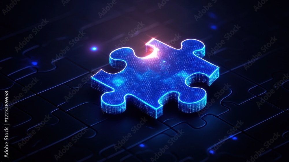 Aufkleber a glowing puzzle piece sits on a dark, digitally textured background, symbolizing connection and pro