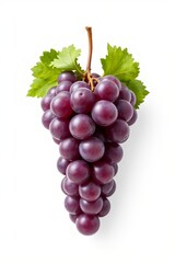 Fototapeta premium a close up of a bunch of grapes with leaves on a white background