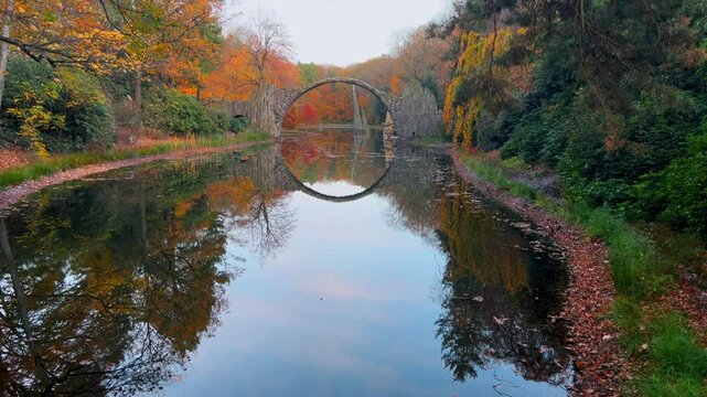 Devil's Bridge Rakotzbrucke in the Park Kromlau. Saxony, Germany.