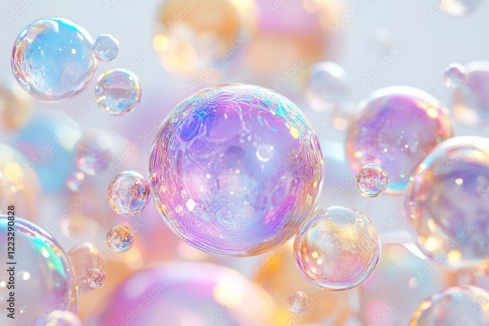 Poster colorful bubbles suspended in soft light create a whimsical and dreamy atmosphere during a bright an