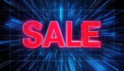 A sale sign with a blue background and a star burst