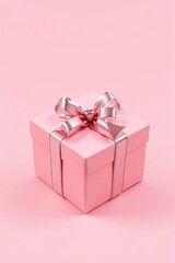 Fototapeta premium there is a pink box with a silver bow on it