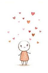 there is a drawing of a little girl with hearts flying around her