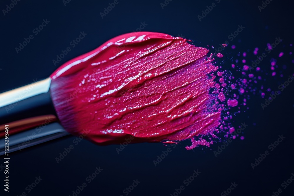 Poster close-up of a paintbrush applying vibrant hues on a canvas during an artistic creation in a creative