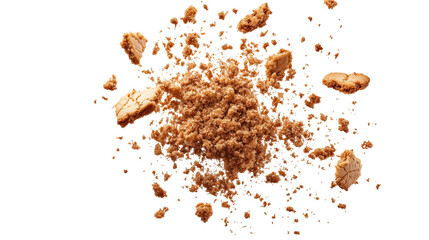 Pile of cookie and cake crumbs scattered isolated on white and transparent background