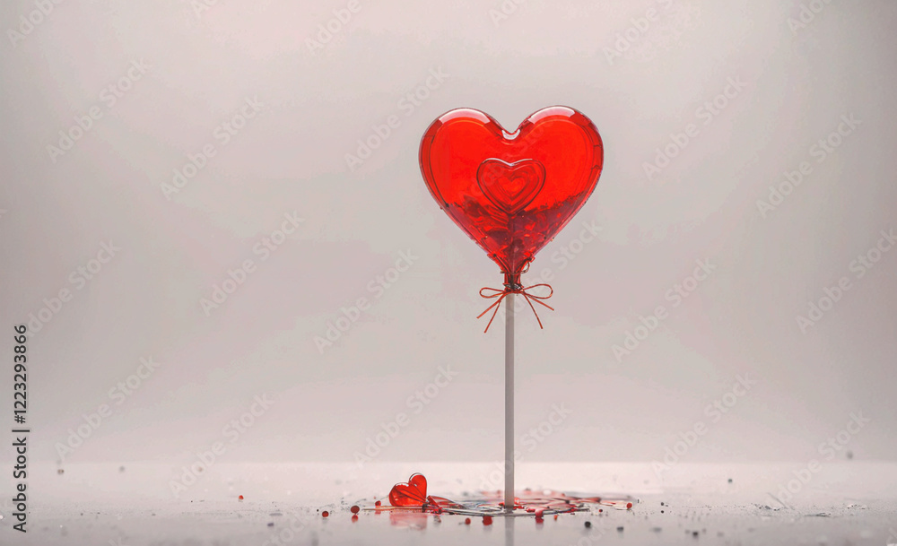 Poster a red heart balloon with a red string attached to it. the balloon is on a white surface