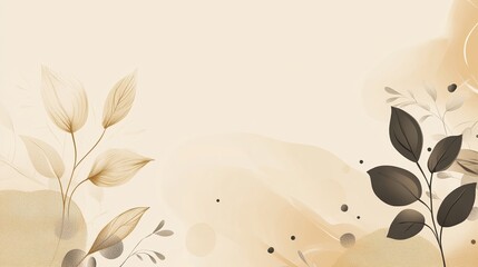 Abstract Beige and Brown Botanical Artwork Featuring Leaves