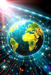 Metaverse digital world planet cyber Earth. Concept general virtual money, Abstract business crypto technology. Generation AI, vector style, with white tones