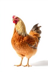 Fototapeta premium there is a chicken standing on a white surface with a red comb