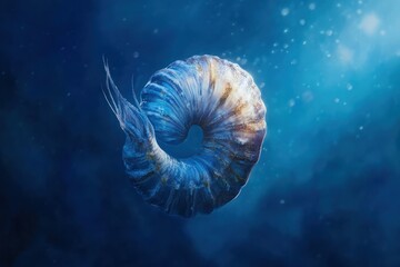 Obraz premium A rare underwater sighting of a nautilus, its beautifully coiled shell and delicate tentacles moving gracefully through the deep blue sea