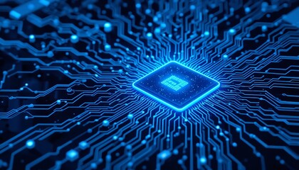 Abstract Blue Digital Circuit Board Technology Background High Tech Modern Futuristic Innovation Digital Art Graphic Design Illustration Computer Chip