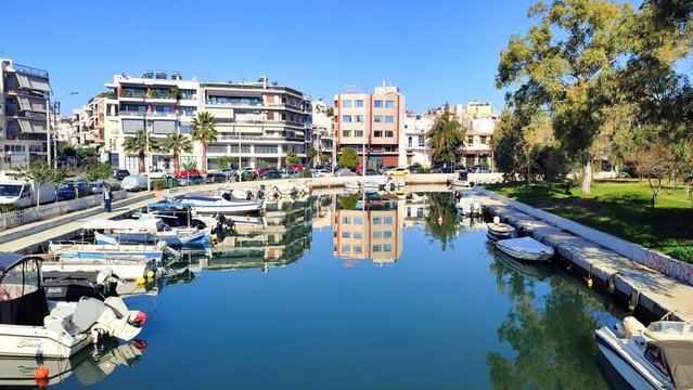 Photo of New Faliro, a coastal district of Piraeus at the beginning of the area of Faliro Bay. 